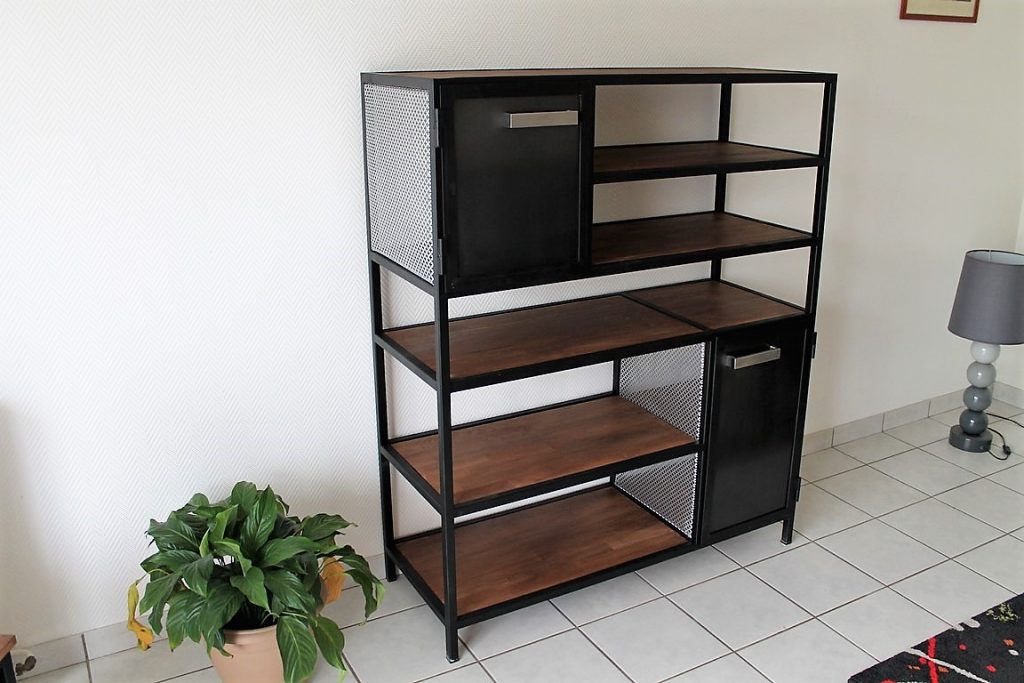 Bibliothèque bois/métal 2 portes plusieurs rangements Béarn Métal Design