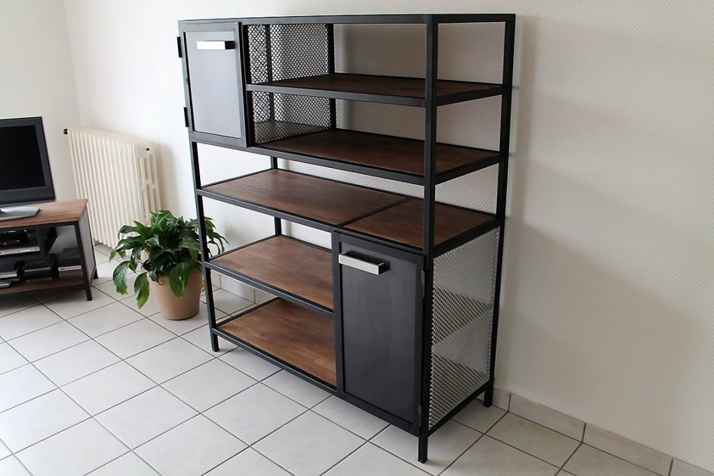 Bibliothèque bois/métal 2 portes plusieurs rangements Béarn Métal Design