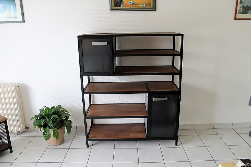 Bibliothèque bois/métal 2 portes plusieurs rangements Béarn Métal Design