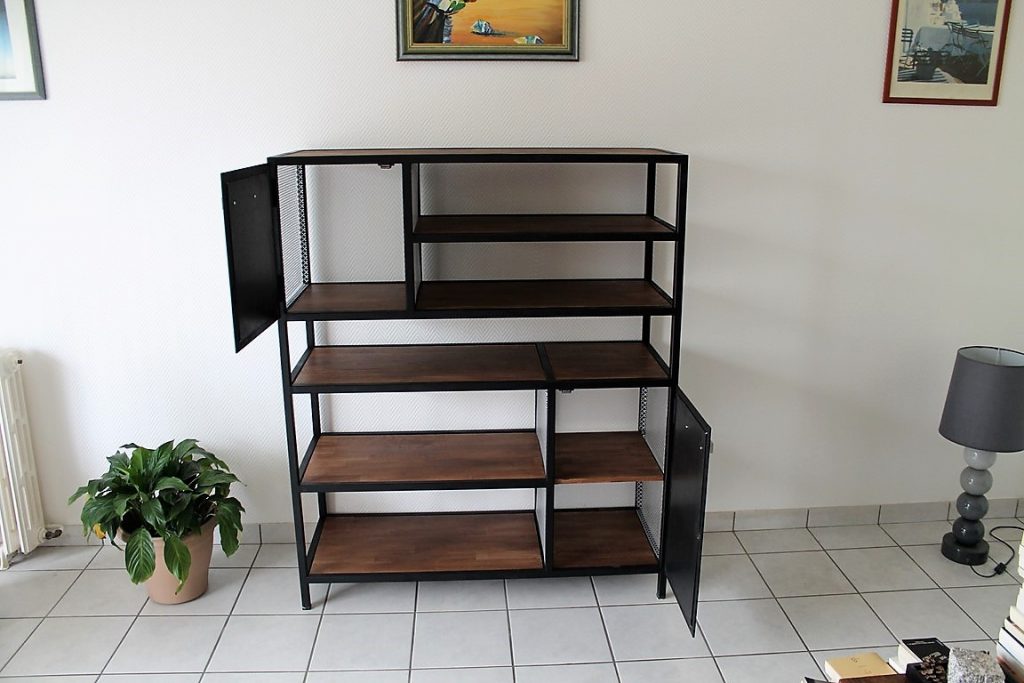 Bibliothèque bois/métal 2 portes plusieurs rangements Béarn Métal Design