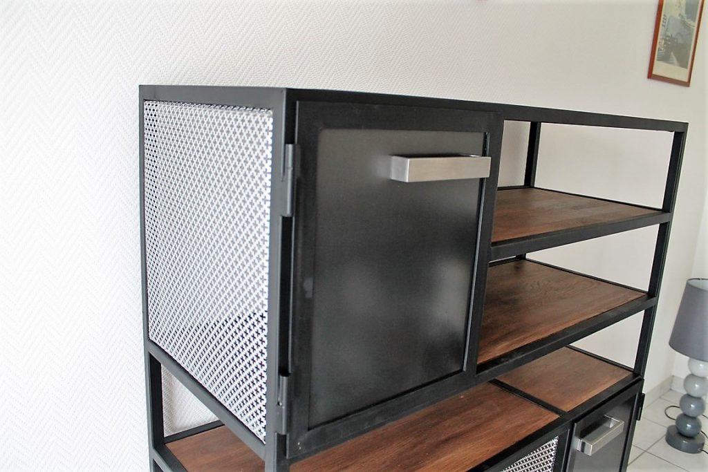 Bibliothèque bois/métal 2 portes plusieurs rangements Béarn Métal Design