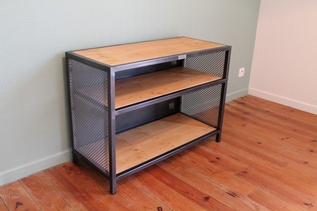 Meuble de télévision bois/métal 1m Béarn Métal Design