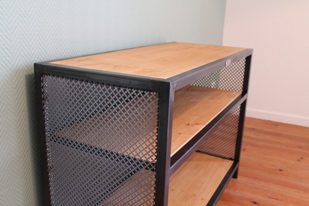Meuble de télévision bois/métal 1m Béarn Métal Design