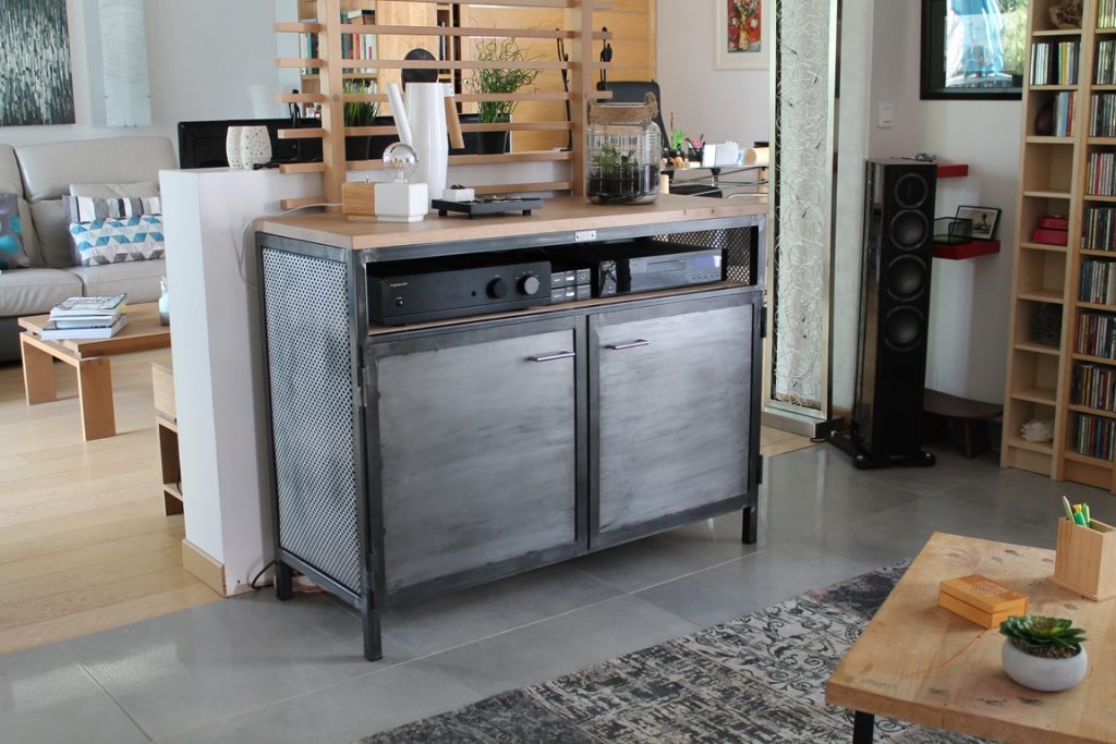 Buffet bois/métal effet brossé 2 portes Béarn Métal Design