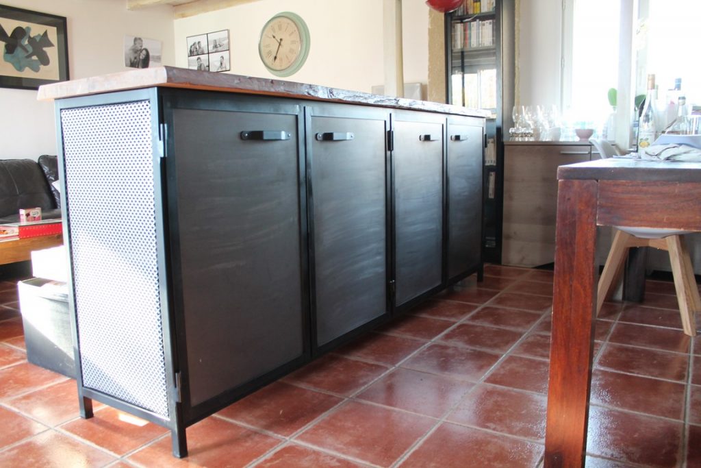 Buffet 4 portes métal/bois style industriel Béarn Métal Design