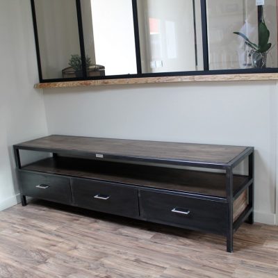Meuble tv bois/métal effet brossé chêne gris Béarn Métal Design