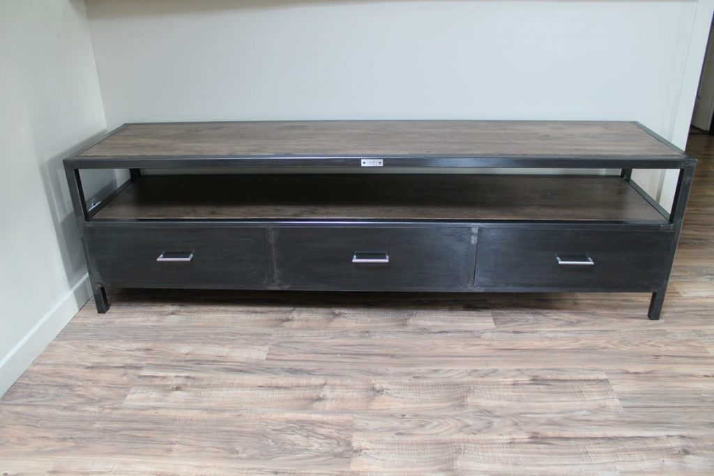 Meuble tv bois/métal effet brossé chêne gris Béarn Métal Design
