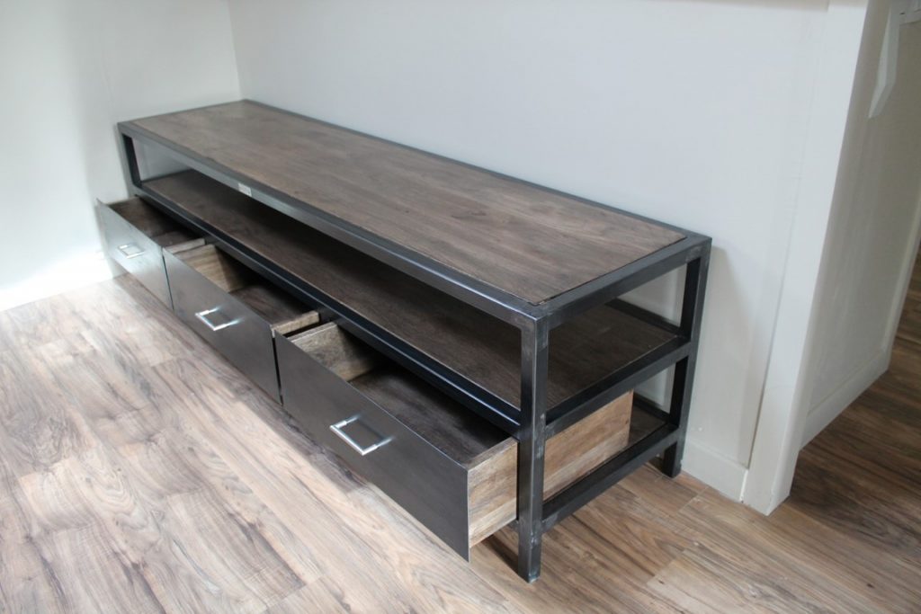 Meuble tv bois/métal effet brossé chêne gris Béarn Métal Design