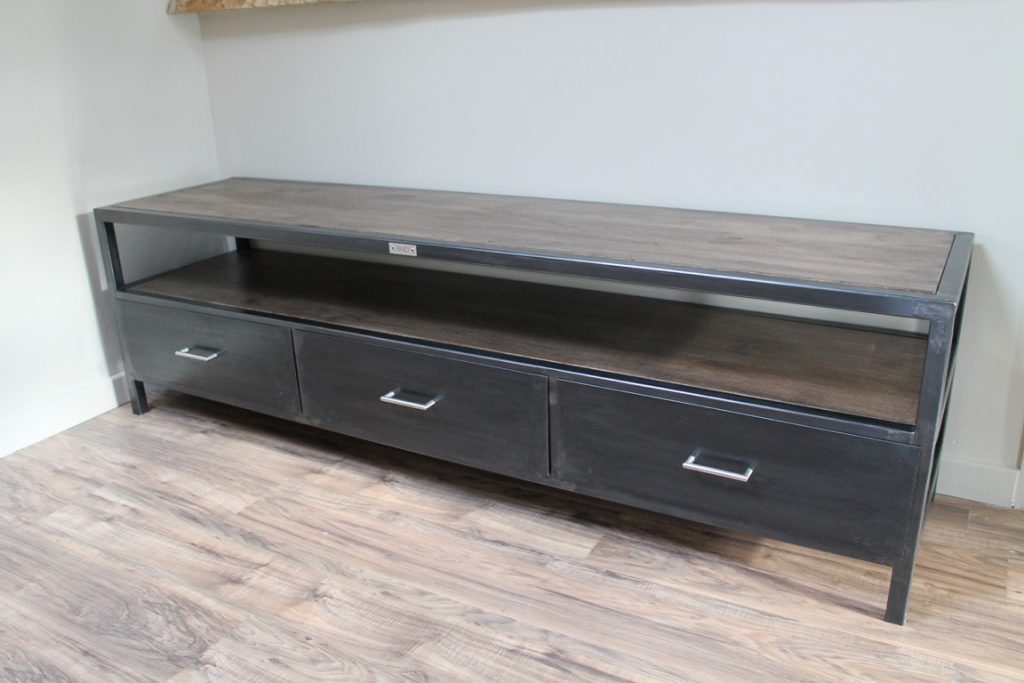 Meuble tv bois/métal effet brossé chêne gris Béarn Métal Design