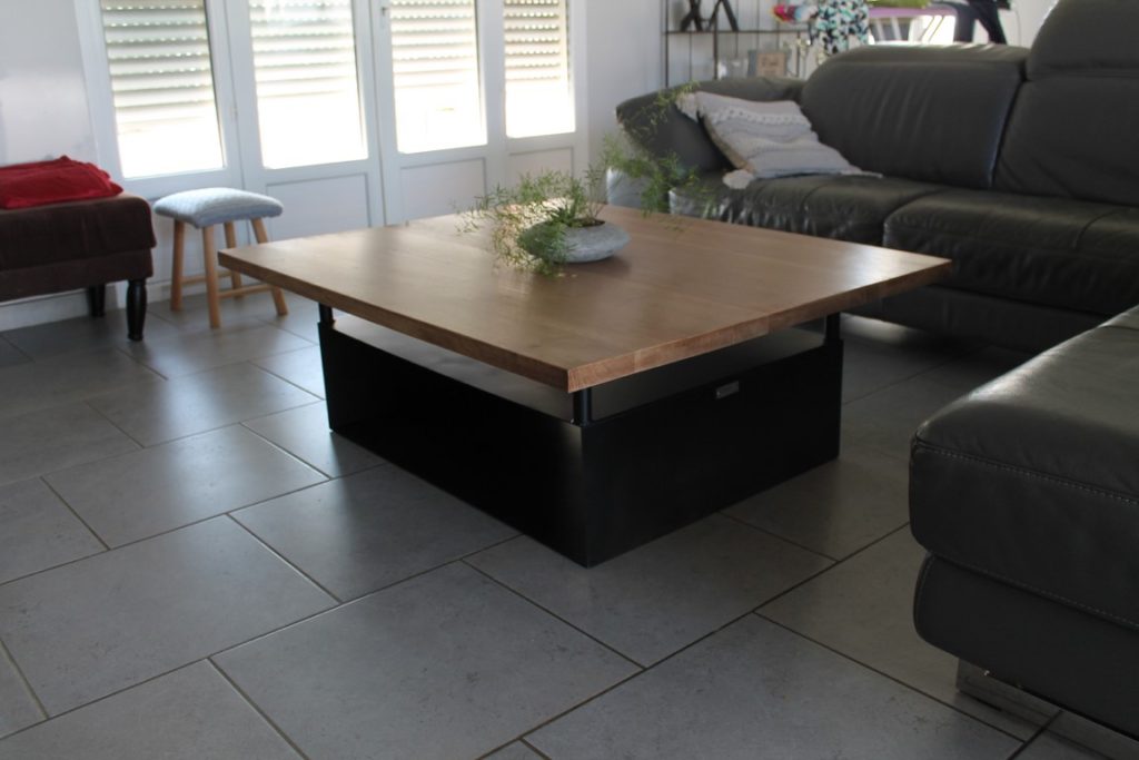 Table basse bois/métal, plateau bois Béarn Métal Design