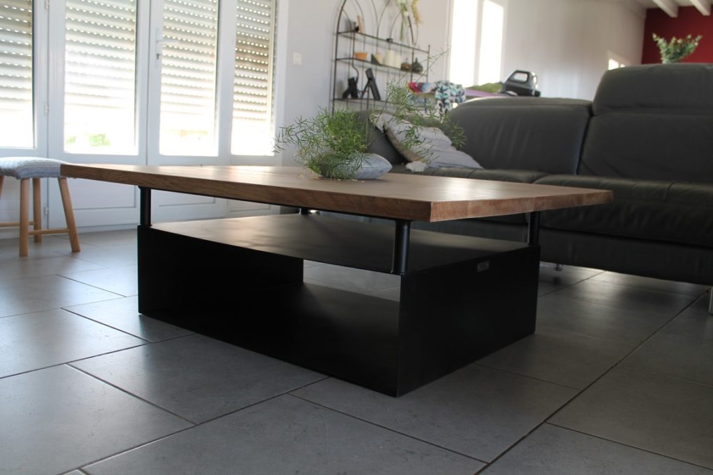 Table basse bois/métal, plateau bois Béarn Métal Design