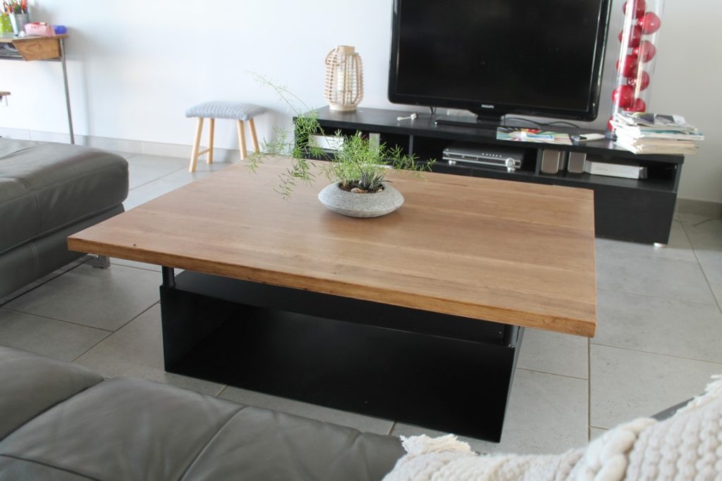 Table basse bois/métal, plateau bois Béarn Métal Design