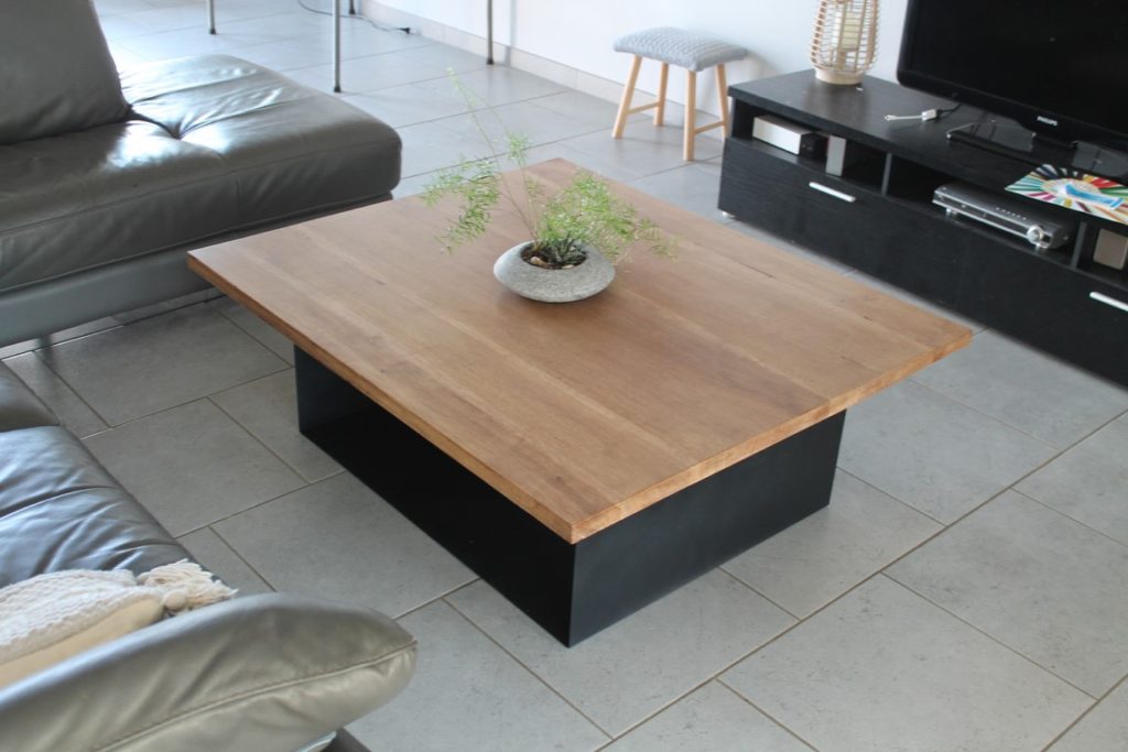 Table basse bois/métal, plateau bois Béarn Métal Design