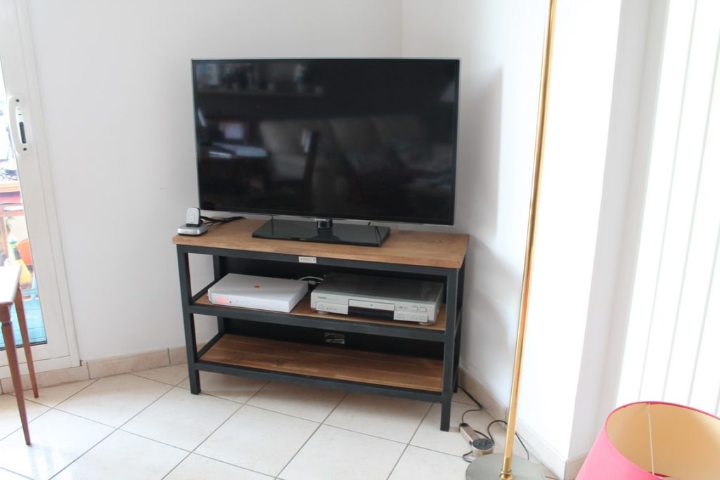 Meuble TV 2 plateaux rangement bois/métal Béarn Métal Design