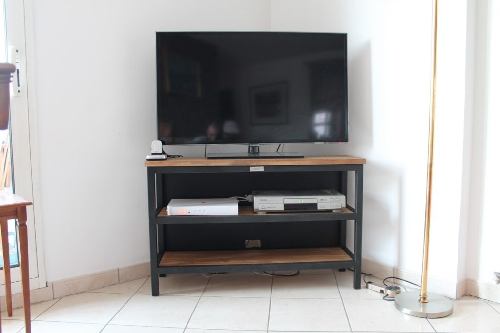 Meuble TV 2 plateaux rangement bois/métal Béarn Métal Design