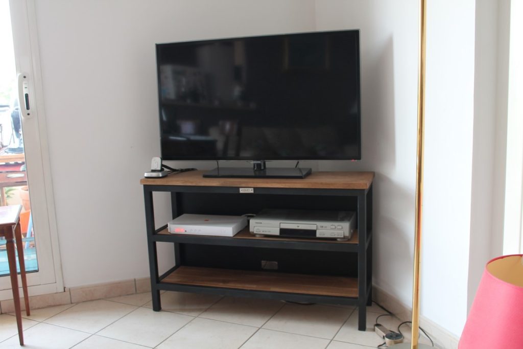 Meuble TV 2 plateaux rangement bois/métal Béarn Métal Design