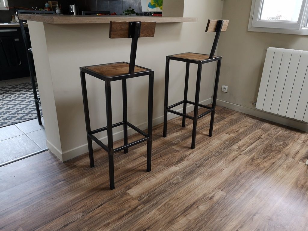 Tabouret bar bois/métal avec dossier Béarn Métal Design