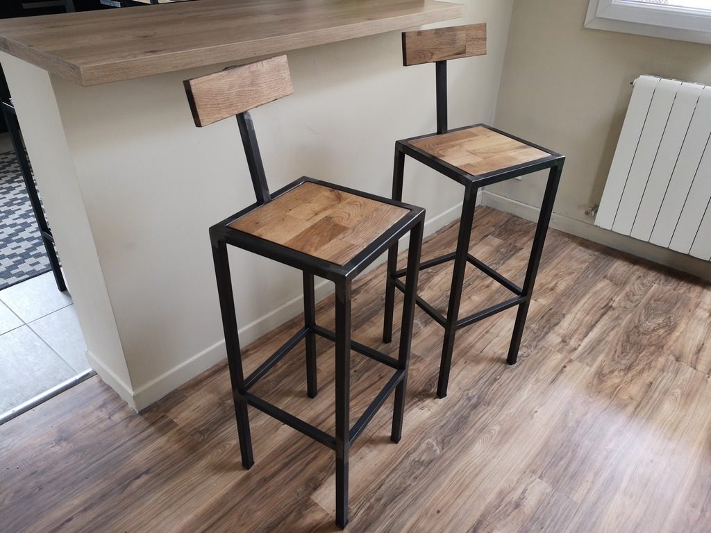 Tabouret bar bois/métal avec dossier Béarn Métal Design