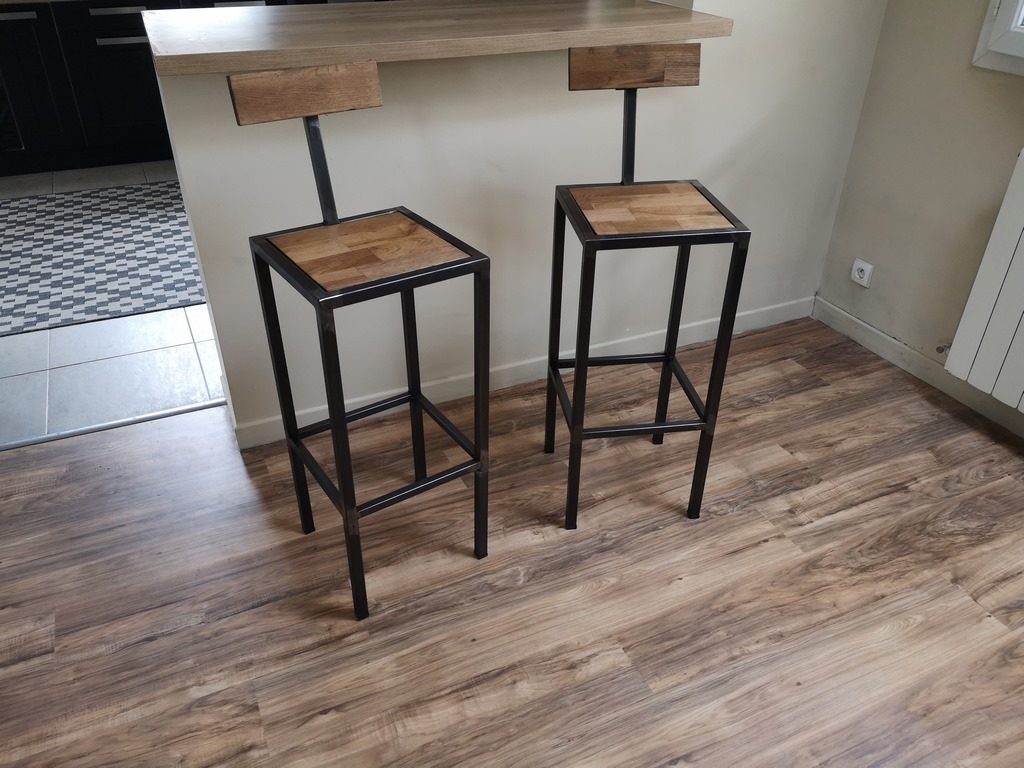 Tabouret bar bois/métal avec dossier Béarn Métal Design