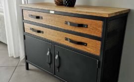 Commode bois/métal, 2 tiroirs 2 portes style industriel Béarn Métal Design