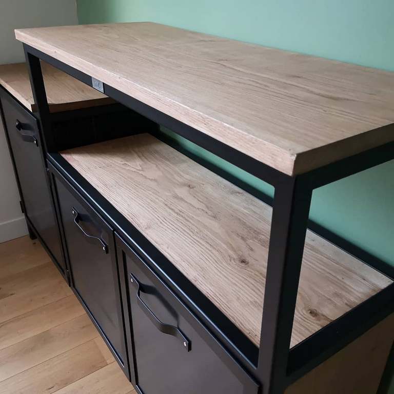 Buffet bois/métal 2 hauteurs, 3 portes Béarn Métal Design