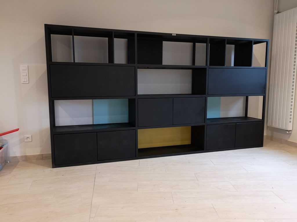 Bibliothèque métal époxy noir mat Béarn Métal Design