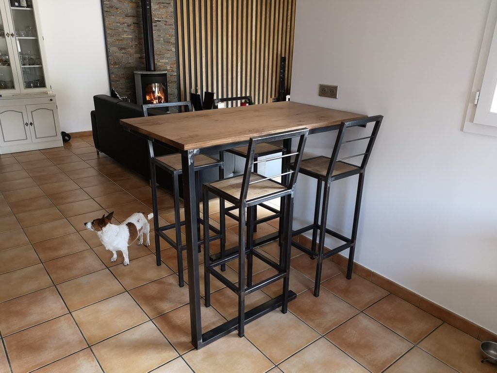 Table haute et tabouret bois/métal Béarn Métal Design