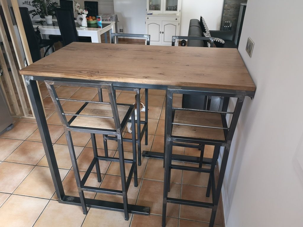 Table haute et tabouret bois/métal Béarn Métal Design