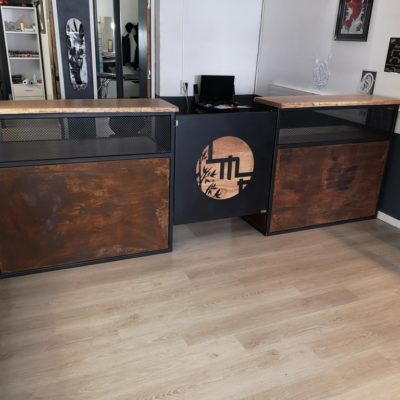 Comptoir sur mesure métal/bois, peinture rouille Béarn Métal Design