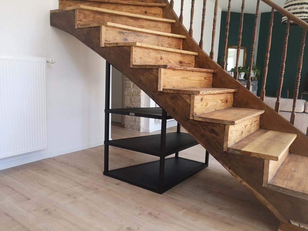 Meuble sous escalier métal effet indus Béarn Métal Design
