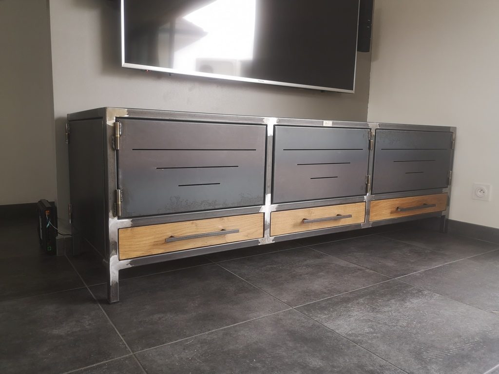Meuble tv avec rangement, style industriel Béarn Métal Design