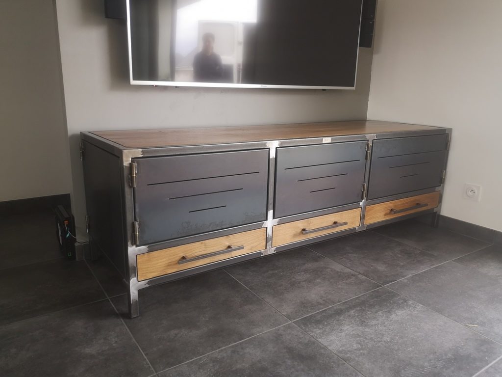 Meuble tv bois/métal industriel Béarn Métal Design