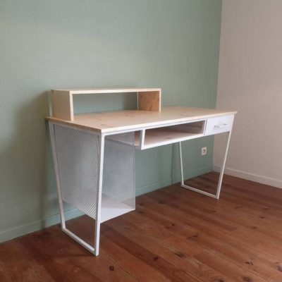 Bureau bois/métal epoxy blanc Béarn Métal Design