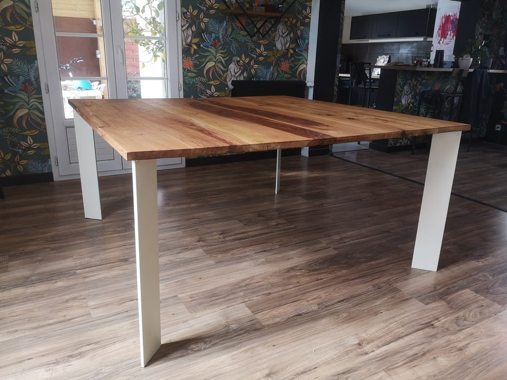 Table bois métal peinture epoxy blanc 4 piètements métal