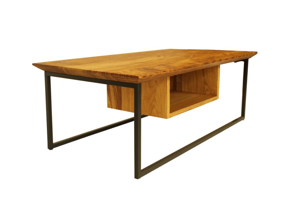 Table basse bois/métal avec rangement par Béarn Métal Design