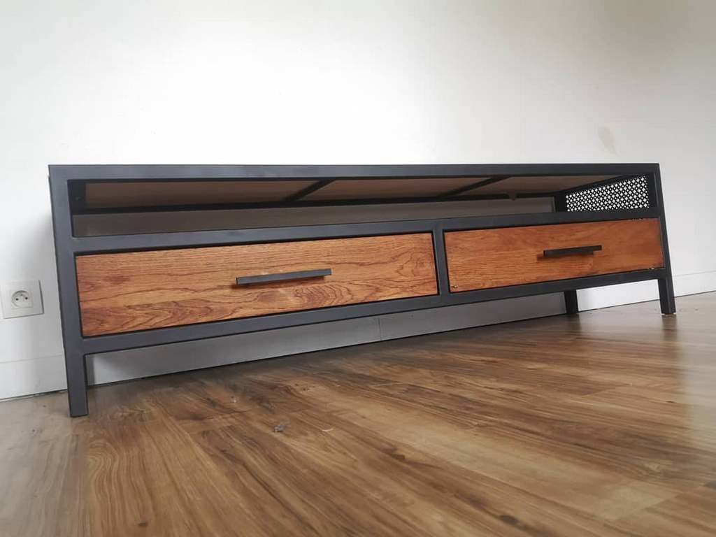 Meuble tv bas bois/métal industriel Béarn Métal Design