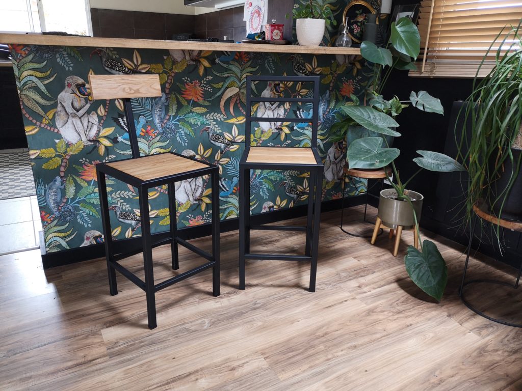 Tabouret de bar bois/métal style industriel par Béarn Métal Design