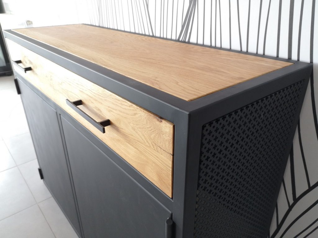 Buffet métal tiroir bois moderne par Béarn Métal Design