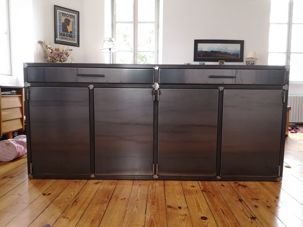 îlot de cuisine bois/métal sur mesure par Béarn Métal Design