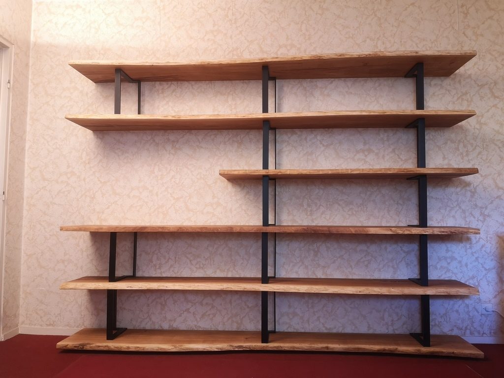 étagères en quinconces bois/métal design par Béarn Métal Design