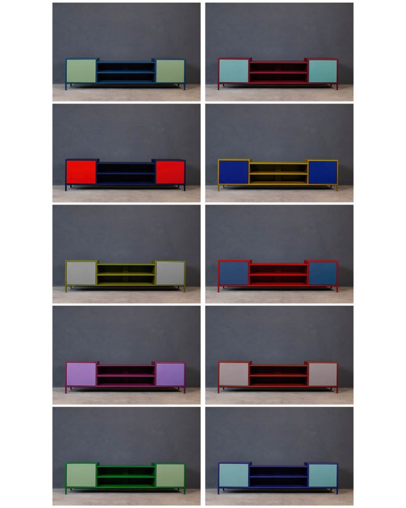 Meuble TV métal époxy peint différentes finitions par Béarn Métal Design