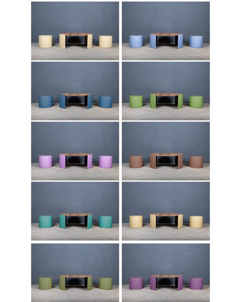 Table basse et tabourets métal époxy peint moderne et design par Béarn Métal Design